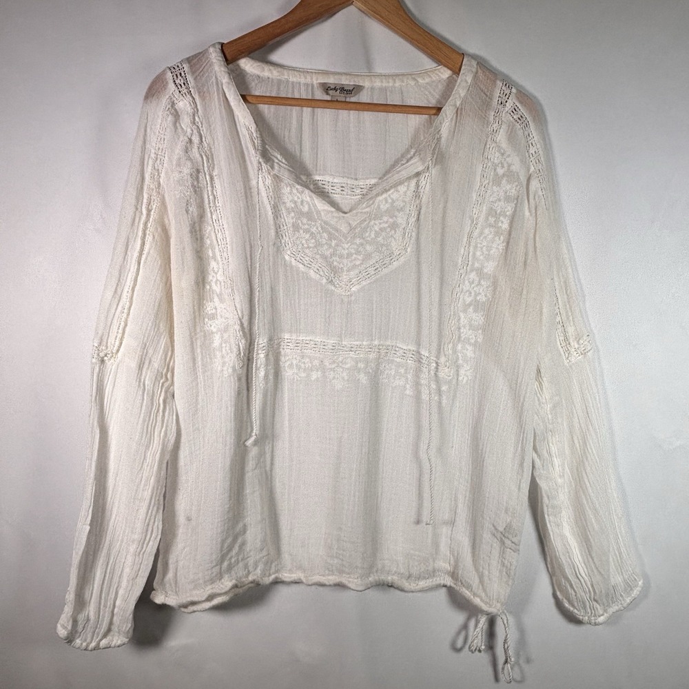 Lucky Brand Top Womens Large Cottage Prairie Fest Boho Gauze Peasant Romantic